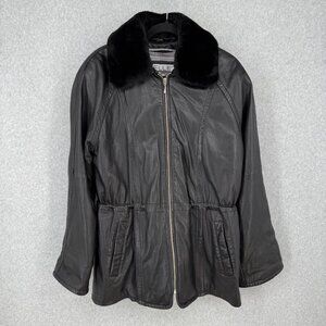 Pelle Studio Wilsons VTG Leather Jacket Size S Black Lined Removable Fur Collar